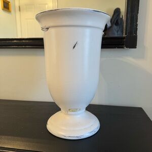 Haeger Vase White Patina Large 12” Pedestal Urn Open White Distressed Shabby MCM